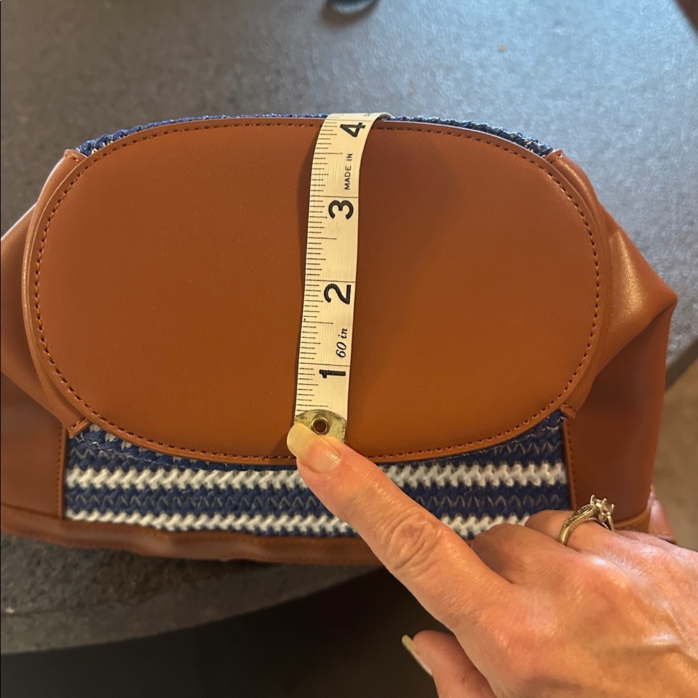 Ann Taylor Tan and Blue Striped Crossbody Bag with Crab Design - Picture 9 of 9
